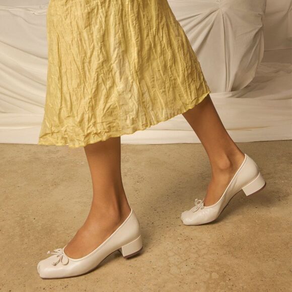 NWB Sam Edelman Modern Ivory Leather Rosa Square Toe Block Heels Womens Size 8 - Picture 1 of 11